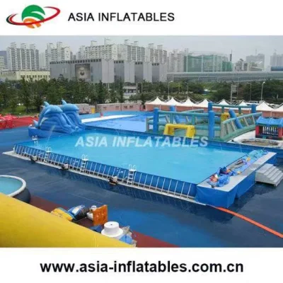 금속 프레임이 있는 휴대용 팽창식 정사각형 PVC 수영장
